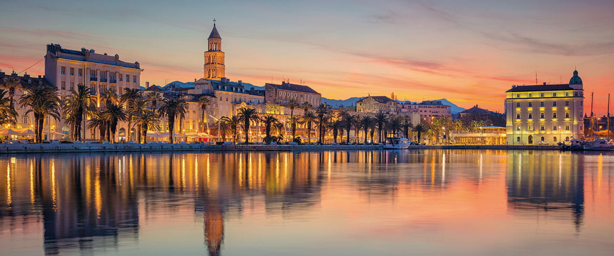 A sunset over the city of Split in Croatia